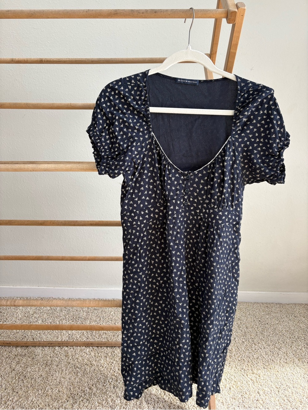 Brandy Melville Navy Mini Dress with Cream Floral Print